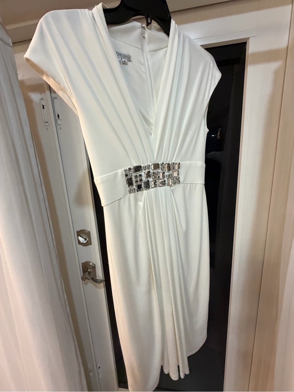 Maggy London White V-Neck Jewel-Waist Cocktail Dress